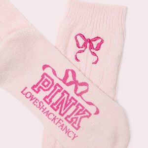 Limited Edition PINK x LoveShackFancy ribbed knee high socks in Pink Tulip Bow